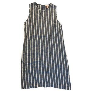 St. Tropez West‎ Blue White Striped Linen Dress Size 4 Sleeveless Shift Summer